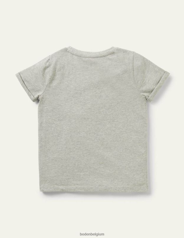 filles Boden gris chiné t-shirt flammé à poche étoilée vêtements Z42D02733