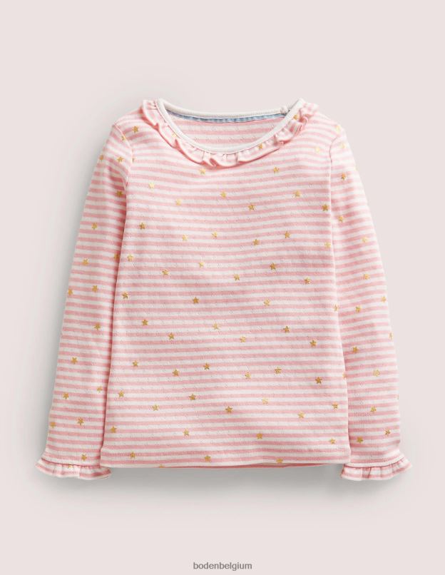 filles Boden ivoire/rose camée haut en pointelle à volants scintillants vêtements Z42D02745
