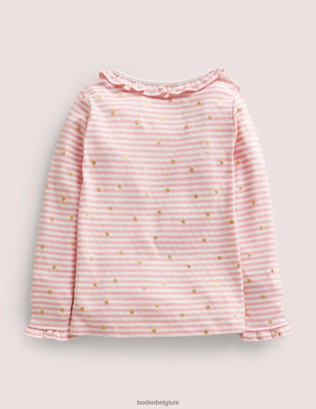 filles Boden ivoire/rose camée haut en pointelle à volants scintillants vêtements Z42D02745
