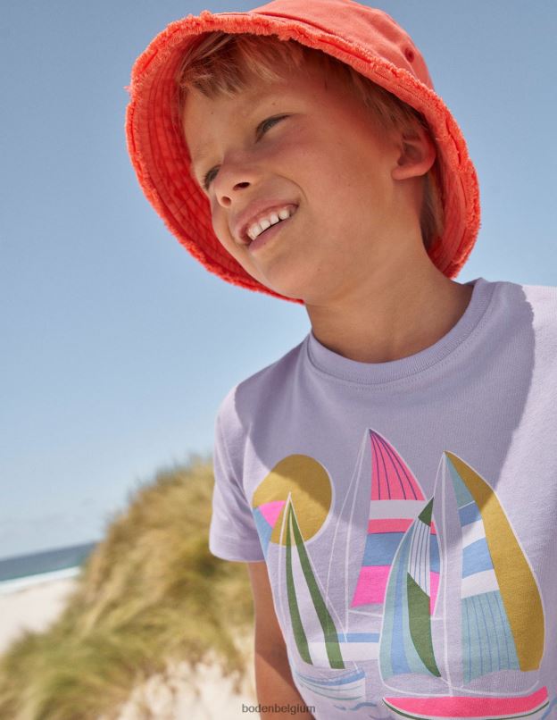 filles Boden lavande brumeuse t-shirt en coton à imprimé graphique vêtements Z42D03149