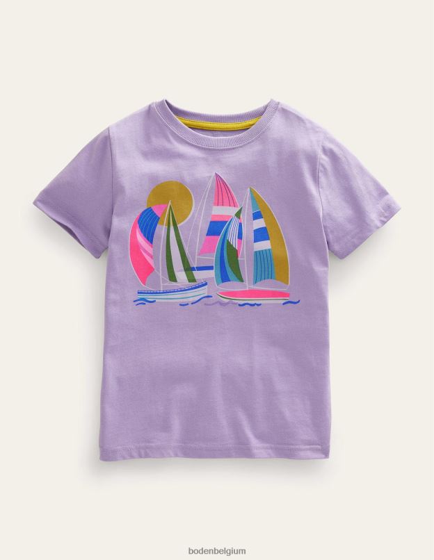 filles Boden lavande brumeuse t-shirt en coton à imprimé graphique vêtements Z42D03149