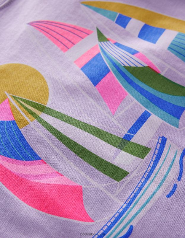 filles Boden lavande brumeuse t-shirt en coton à imprimé graphique vêtements Z42D03149