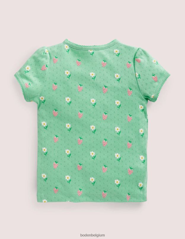 filles Boden marguerites vertes/fraises haut à manches courtes en pointelle vêtements Z42D03159