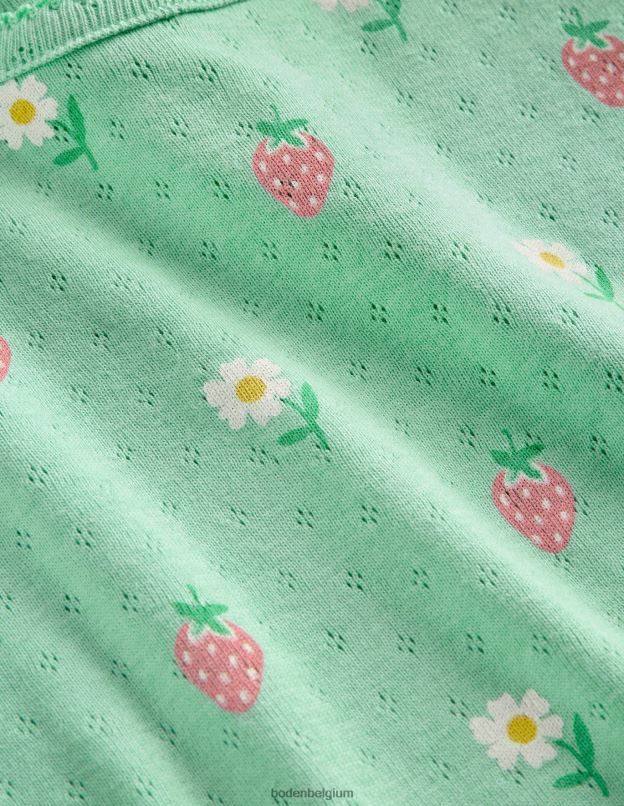 filles Boden marguerites vertes/fraises haut à manches courtes en pointelle vêtements Z42D03159