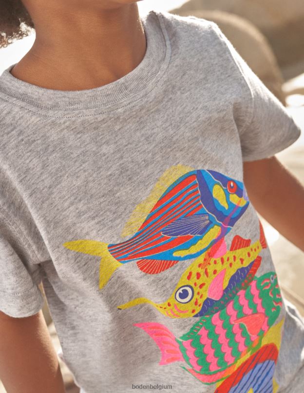 filles Boden poisson de marne argentée t-shirt en coton à imprimé graphique vêtements Z42D03122