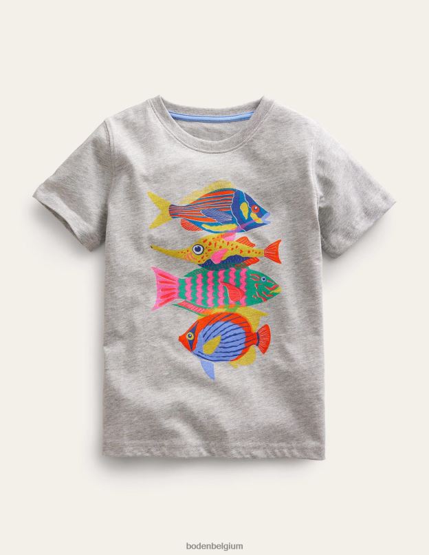 filles Boden poisson de marne argentée t-shirt en coton à imprimé graphique vêtements Z42D03122