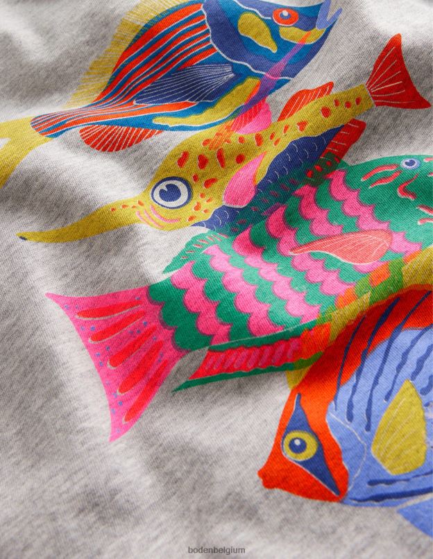 filles Boden poisson de marne argentée t-shirt en coton à imprimé graphique vêtements Z42D03122