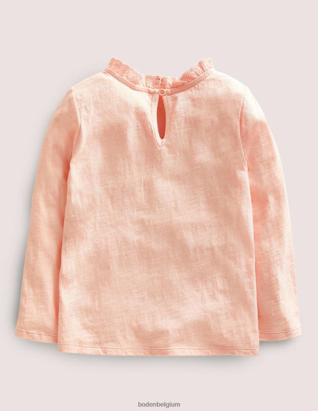 filles Boden provence rose poudré haut à manches longues et poche cœur vêtements Z42D02931