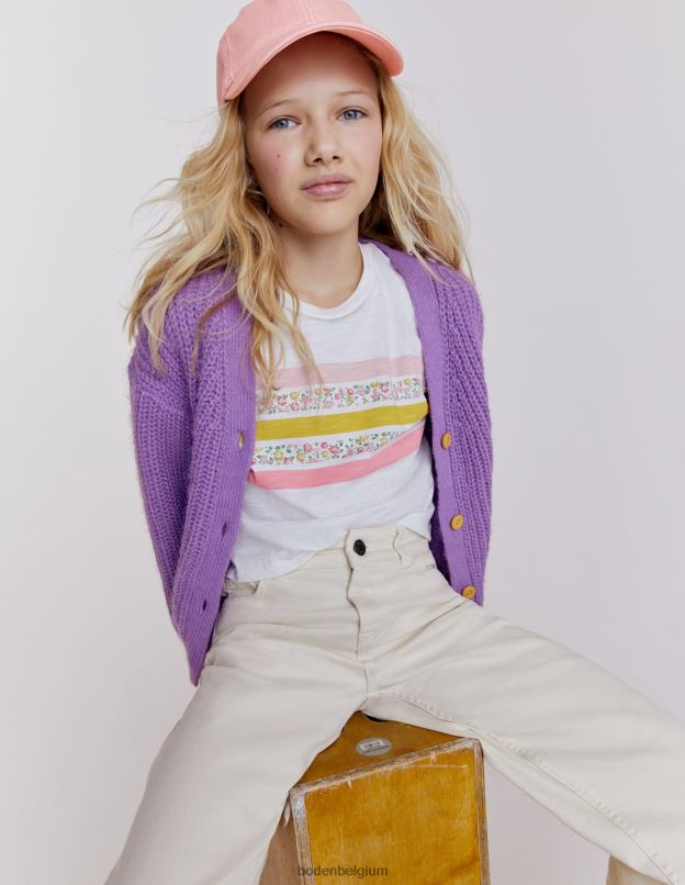 filles Boden rayure florale ivoire t-shirt court décontracté vêtements Z42D03088