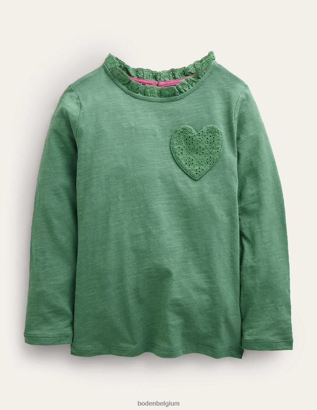 filles Boden romarin vert haut à manches longues et poche cœur vêtements Z42D02928