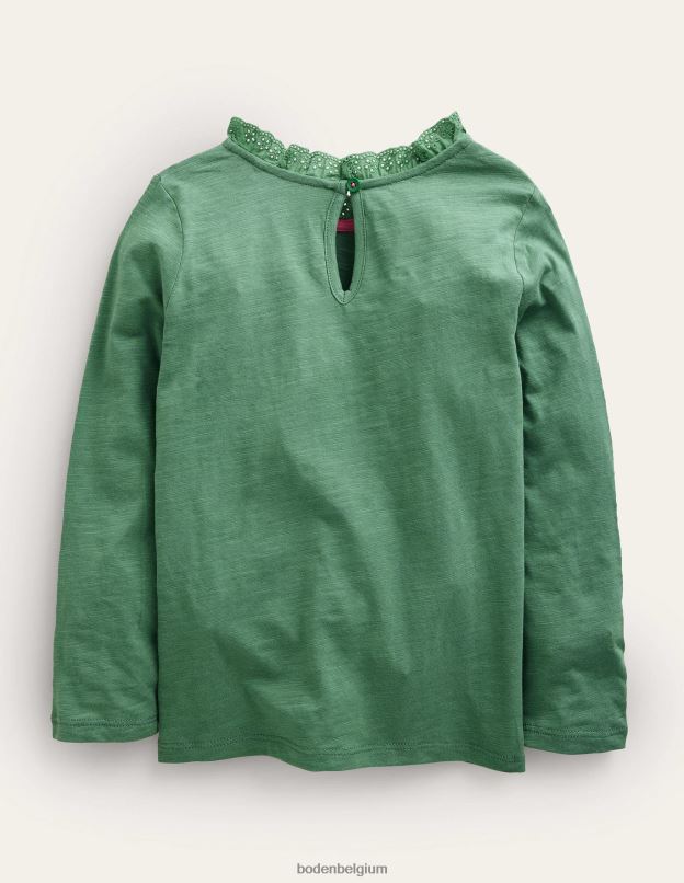 filles Boden romarin vert haut à manches longues et poche cœur vêtements Z42D02928