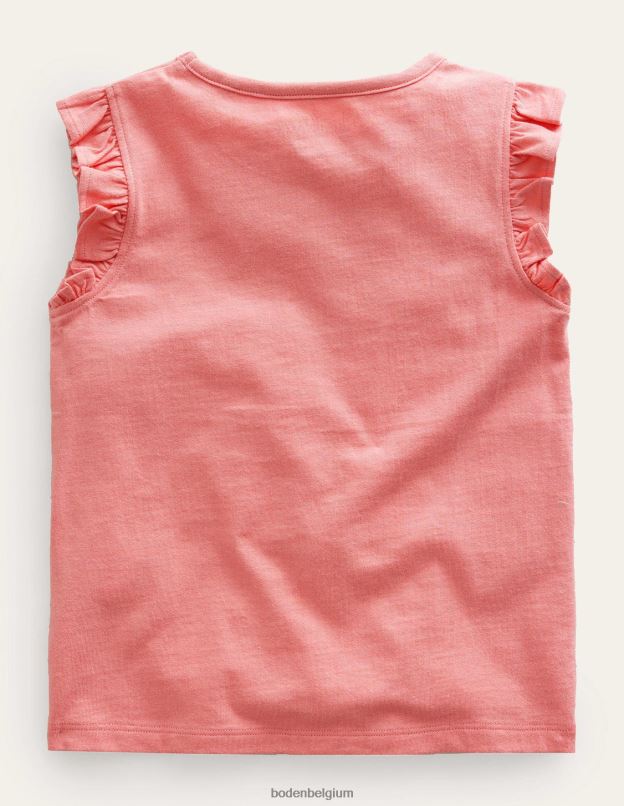 filles Boden sorbet pêche flamant rose haut brodé à volants vêtements Z42D03084