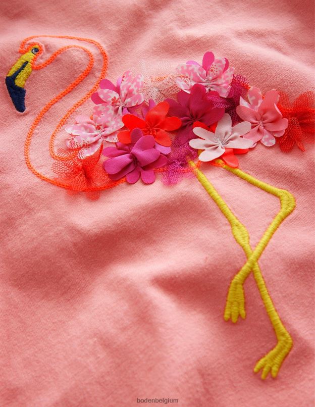 filles Boden sorbet pêche flamant rose haut brodé à volants vêtements Z42D03084