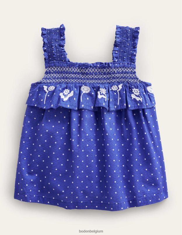 filles Boden tache d'épingle bleuissante et ivoire haut froncé à broderies vêtements Z42D02867