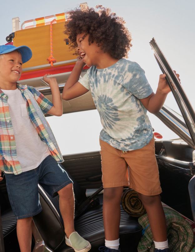 filles Boden teinture de cravate bleue t-shirt flammé imprimé vêtements Z42D03213