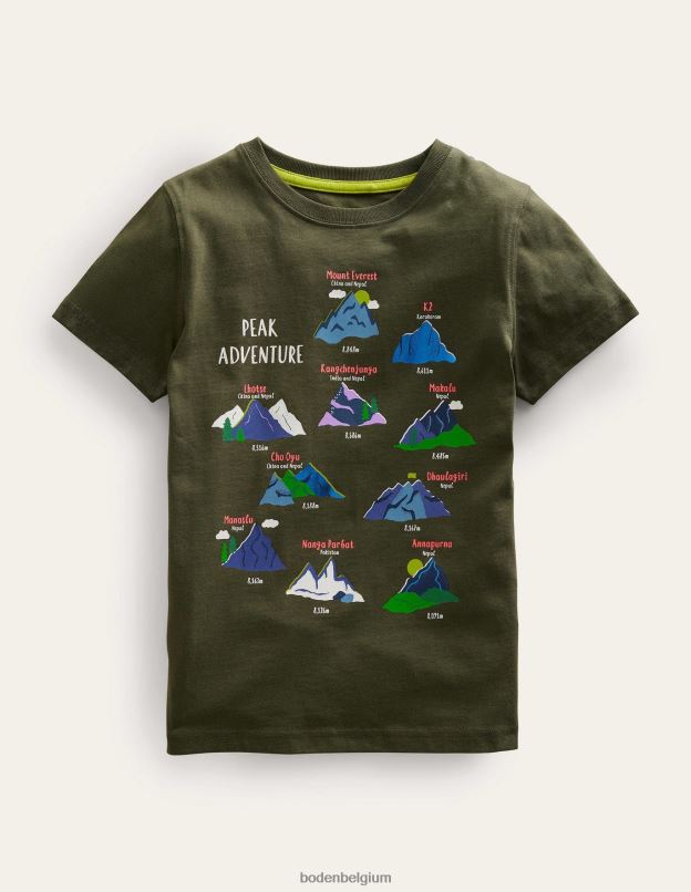filles Boden volcans kaki classiques t-shirt d'éducation graphique vêtements Z42D03197