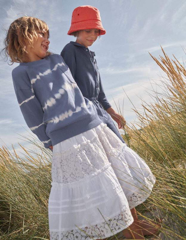 filles Boden blanc jupe mi-longue à volants et smockée vêtements Z42D02643