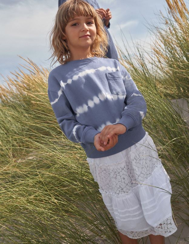 filles Boden blanc jupe mi-longue à volants et smockée vêtements Z42D02643