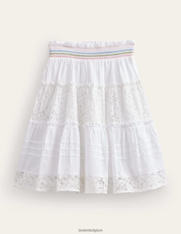 filles Boden blanc jupe mi-longue à volants et smockée vêtements Z42D02643