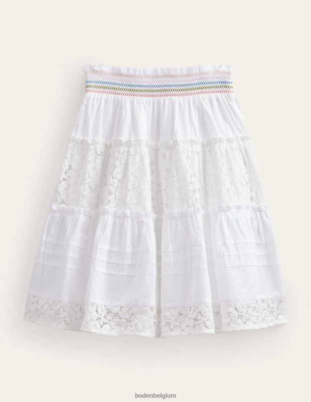 filles Boden blanc jupe mi-longue à volants et smockée vêtements Z42D02643