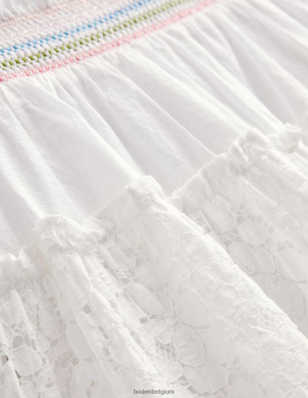 filles Boden blanc jupe mi-longue à volants et smockée vêtements Z42D02643