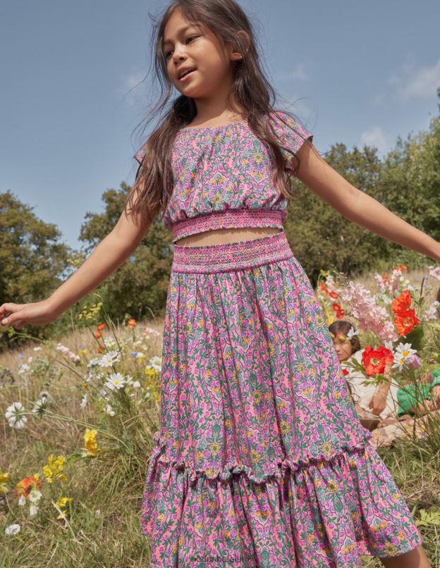 filles Boden vigne de gravure sur bois d'azalée jupe longue en jersey imprimé vêtements Z42D0783