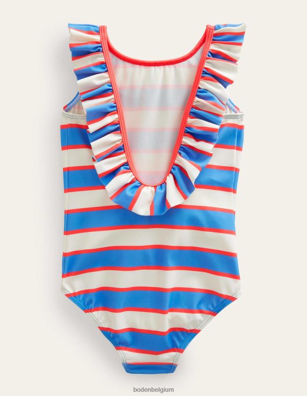 filles Boden Penzance rayures bleues et rouges maillot de bain à froufrous vêtements Z42D03162