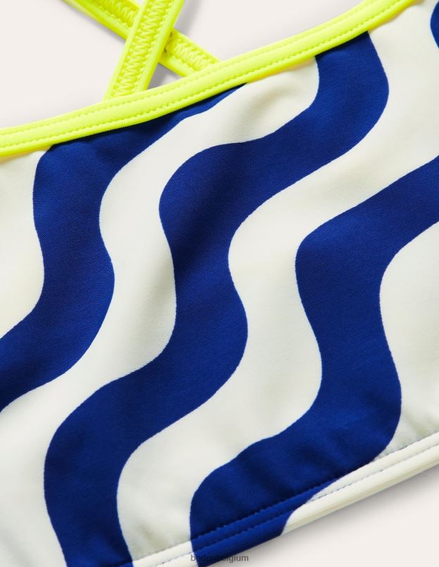 filles Boden vague ivoire/bleu haut de bikini à motif vêtements Z42D03147