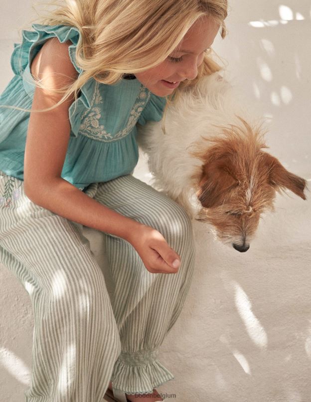 filles Boden coutil brodé vert pantalon ballon brodé vêtements Z42D03027