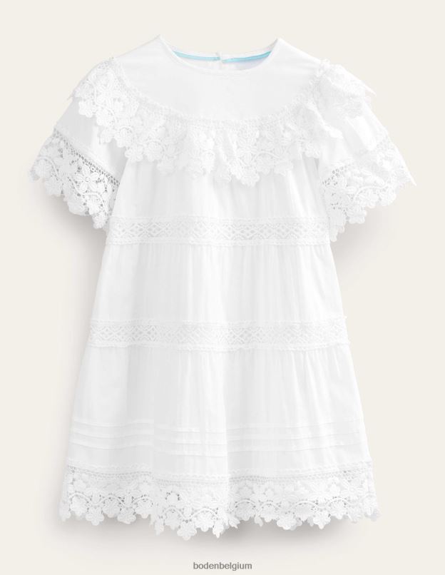 filles Boden blanc robe à volants en dentelle vêtements Z42D02936