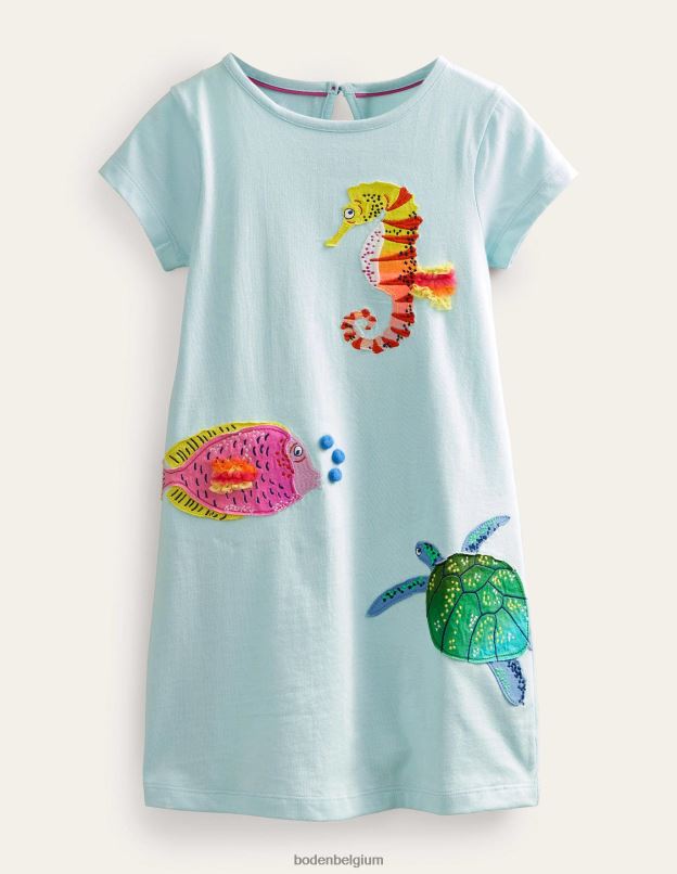 filles Boden bleu aqua glacé robe t-shirt à appliqué vêtements Z42D03243