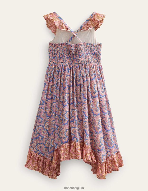 filles Boden cachemire lupin et pêche robe à ourlet mouchoir vêtements Z42D02803