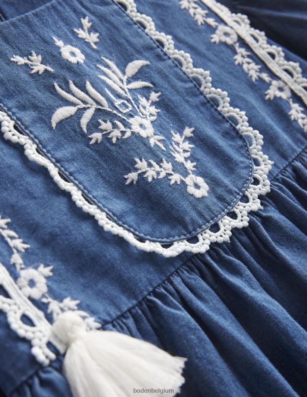 filles Boden jean moyen robe tissée brodée vêtements Z42D02991