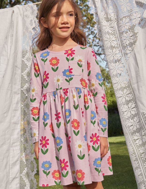 filles Boden jolies fleurs roses robe en jersey amusante à manches longues vêtements Z42D03095