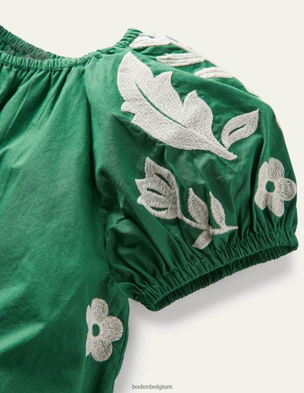 filles Boden oiseaux de poivron vert robe brodée à manches bouffantes vêtements Z42D03158