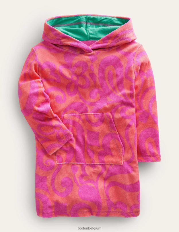 filles Boden pêche punch rose robe de plage à motif en tissu éponge vêtements Z42D03178