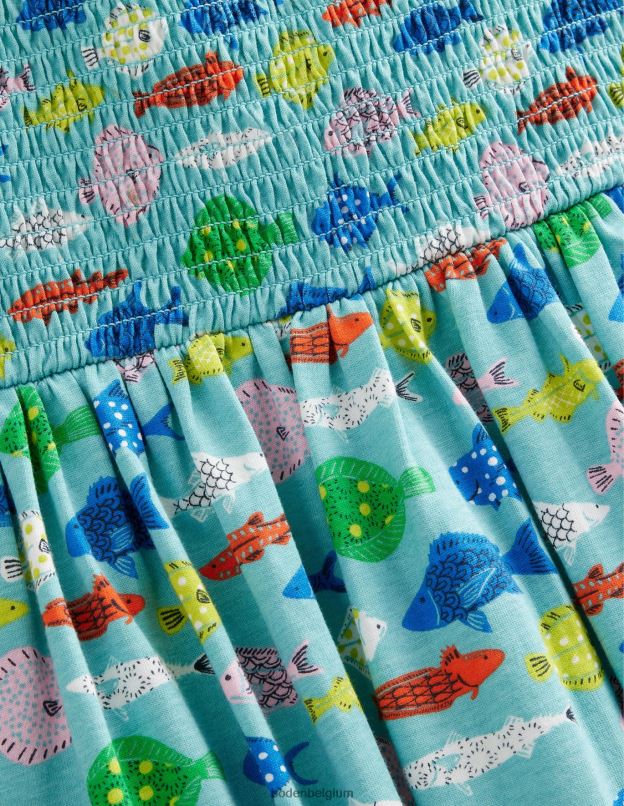 filles Boden poisson bleu de mer aqua robe midi froncée en jersey vêtements Z42D03040