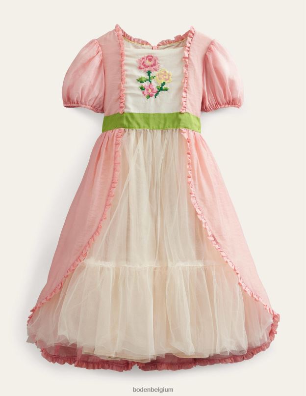 filles Boden provence rose poudré robe brodée à manches bouffantes vêtements Z42D03245