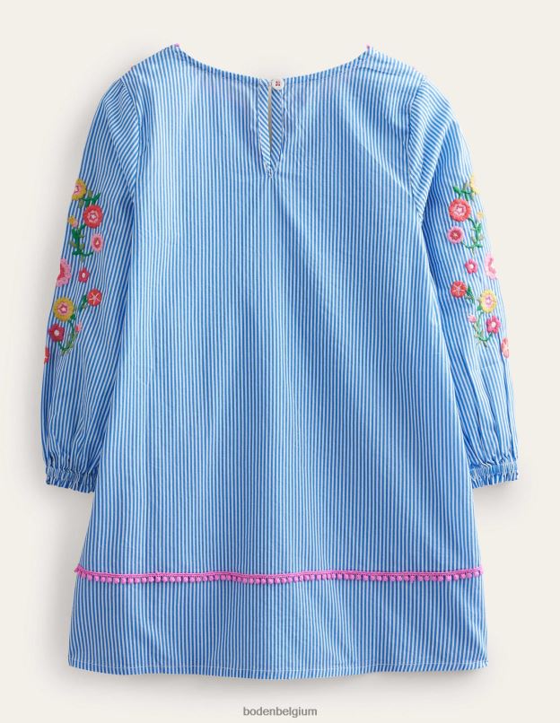 filles Boden rayure ivoire et bleue caftan brodé à manches longues vêtements Z42D03176