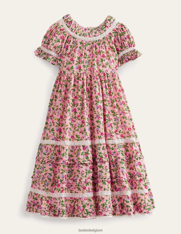 filles Boden rose décousue robe de soirée imprimée à bordure en dentelle vêtements Z42D02925