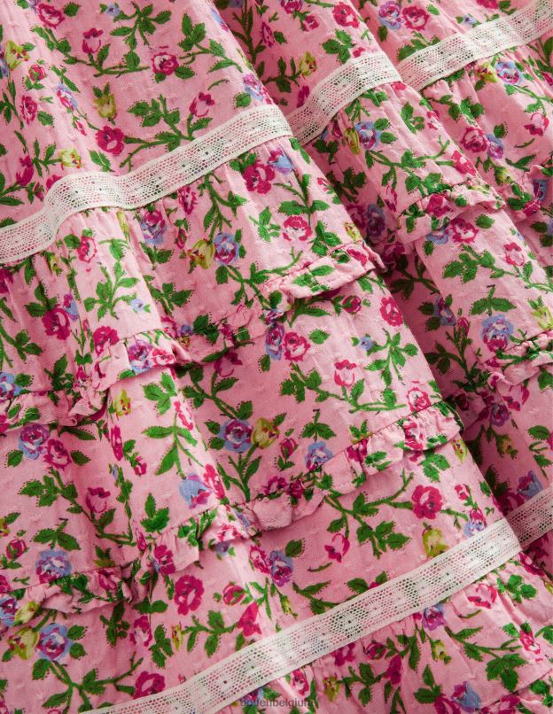 filles Boden rose décousue robe de soirée imprimée à bordure en dentelle vêtements Z42D02925