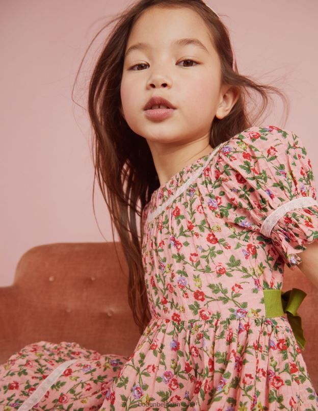 filles Boden rose décousue robe de soirée imprimée à bordure en dentelle vêtements Z42D02925