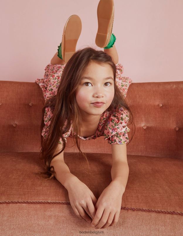 filles Boden rose décousue robe de soirée imprimée à bordure en dentelle vêtements Z42D02925