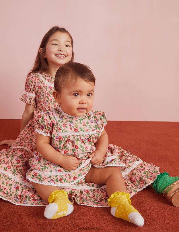 filles Boden rose décousue robe de soirée imprimée à bordure en dentelle vêtements Z42D02925