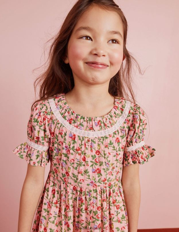 filles Boden rose décousue robe de soirée imprimée à bordure en dentelle vêtements Z42D02925
