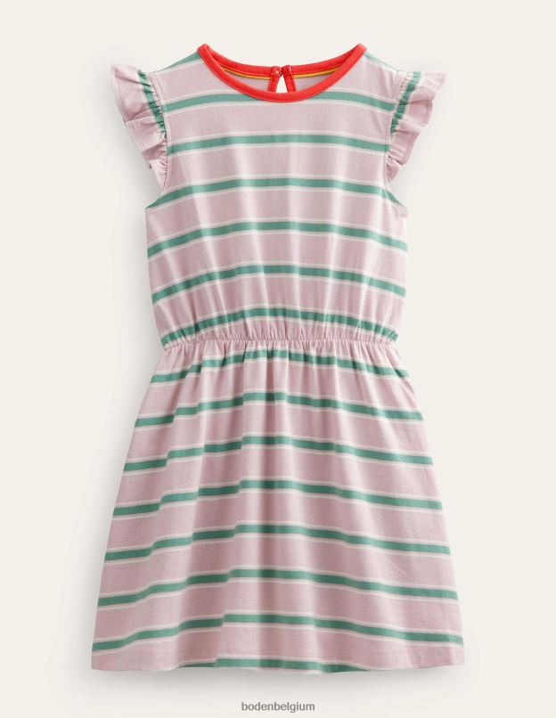 filles Boden rose français/vert csarite robe en jersey à manches volantées vêtements Z42D02918
