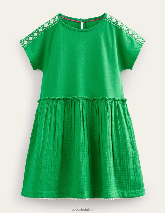 filles Boden vert clair robe à textures mélangées vêtements Z42D02939