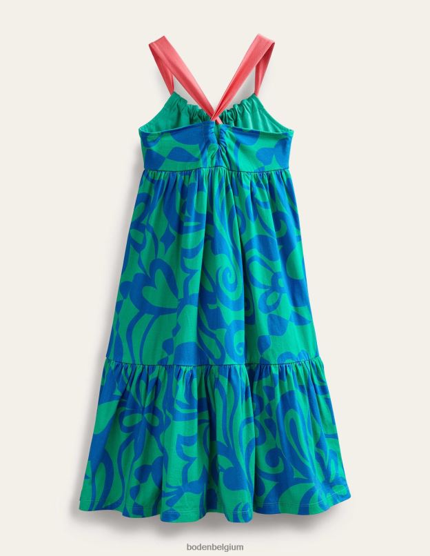 filles Boden vert tropical robe longue en jersey à volants vêtements Z42D02898