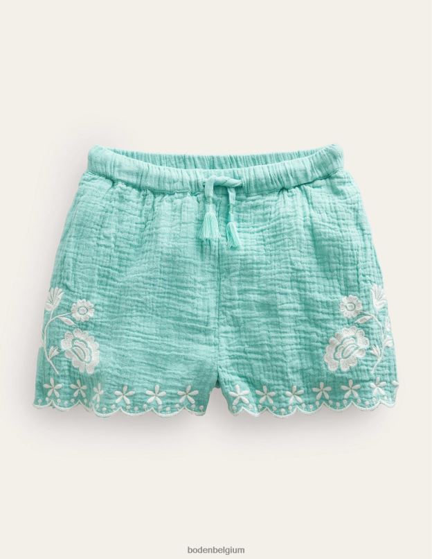 filles Boden aqua mer short à ourlet brodé vêtements Z42D02633