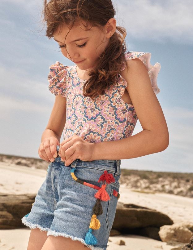 filles Boden délavage vintage léger short en jean à pampilles vêtements Z42D02750